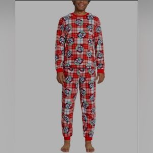Briefly Stated Men's Mickey Mouse Matching Family Pajamas Set Red Plaid Fleece